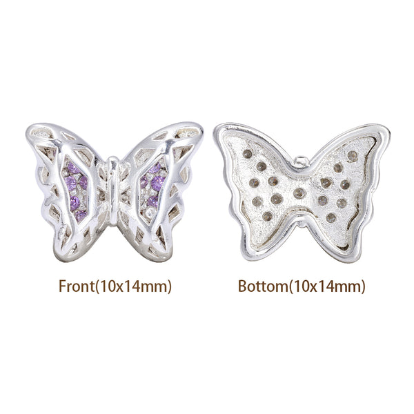Butterfly Shape Silver Plated High-Quality Sew-on Alloy Charms Inlaid Cubic Zirconia WholesaleRhinestone