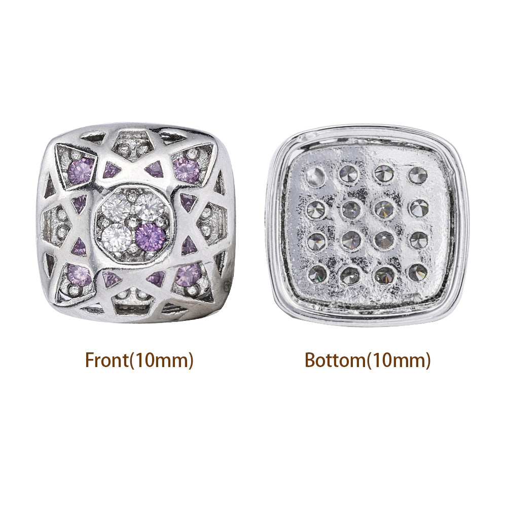 Cushion Square Shape Imitation Rhodium Plated High-Quality Sew-on Alloy Charms Inlaid Cubic Zirconia