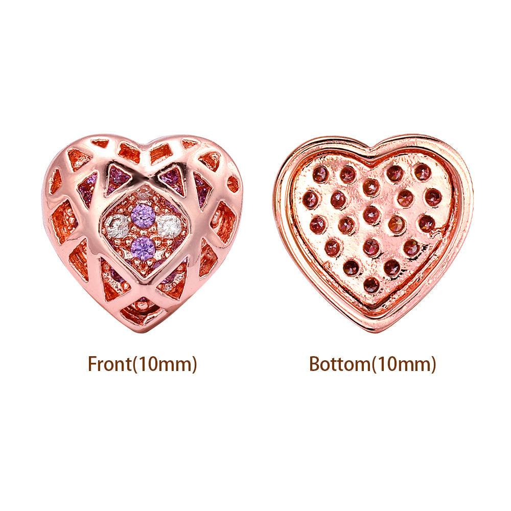 Heart Shape Rose Gold Plated High-Quality Sew-on Alloy Charms Inlaid Cubic Zirconia