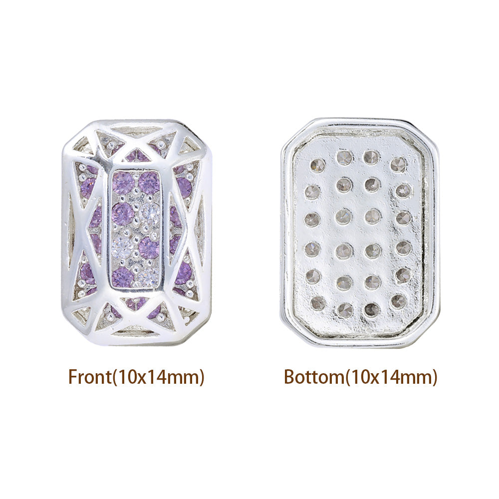 Octagon Shape Silver Plated High-Quality Sew-on Alloy Charms Inlaid Cubic Zirconia