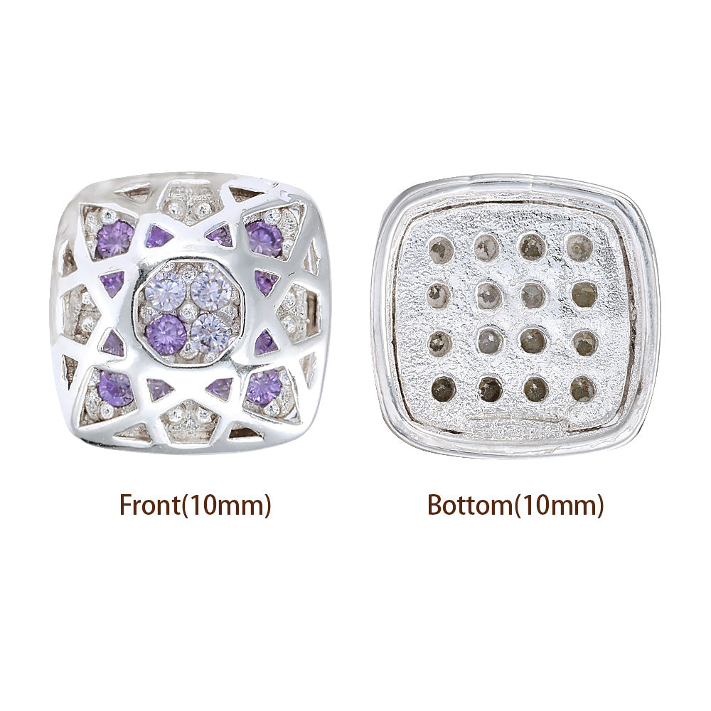 Cushion Square Shape Silver Plated High-Quality Sew-on Alloy Charms Inlaid Cubic Zirconia WholesaleRhinestone