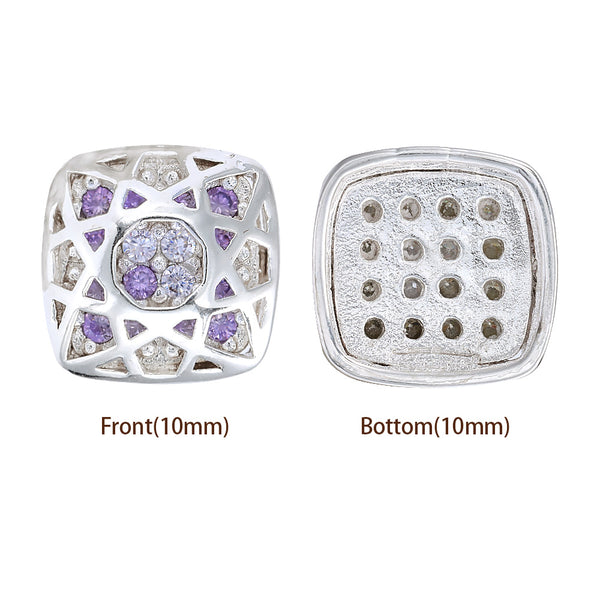 Cushion Square Shape Silver Plated High-Quality Sew-on Alloy Charms Inlaid Cubic Zirconia WholesaleRhinestone