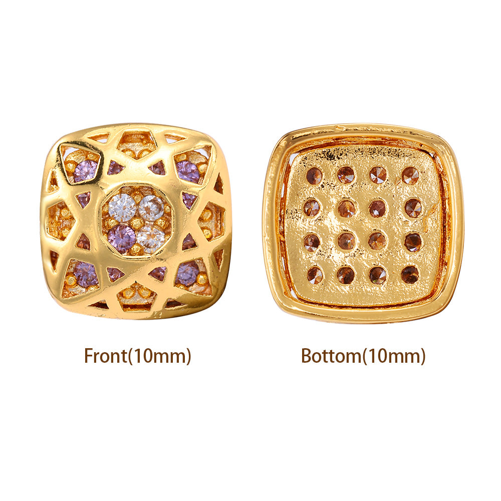 Cushion Square Shape Golden Plated High-Quality Sew-on Alloy Charms Inlaid Cubic Zirconia