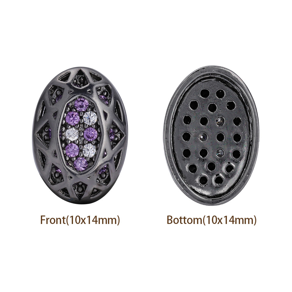 Oval Shape Hematite Plated High-Quality Sew-on Alloy Charms Inlaid Cubic Zirconia WholesaleRhinestone