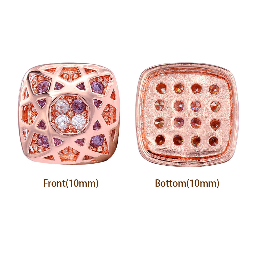 Cushion Square Shape Rose Gold Plated High-Quality Sew-on Alloy Charms Inlaid Cubic Zirconia WholesaleRhinestone