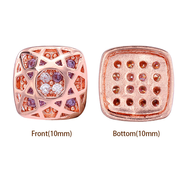 Cushion Square Shape Rose Gold Plated High-Quality Sew-on Alloy Charms Inlaid Cubic Zirconia WholesaleRhinestone