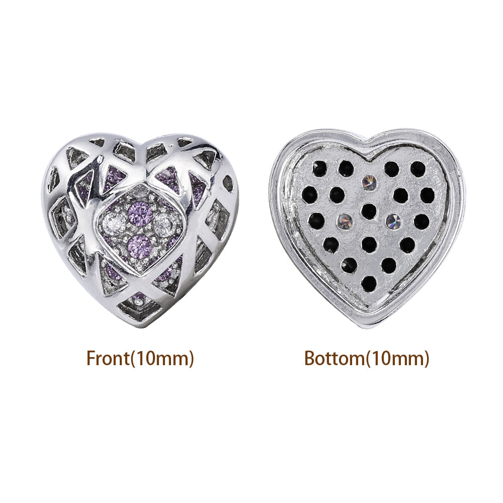 Heart Shape Imitation Rhodium Plated High-Quality Sew-on Alloy Charms Inlaid Cubic Zirconia WholesaleRhinestone