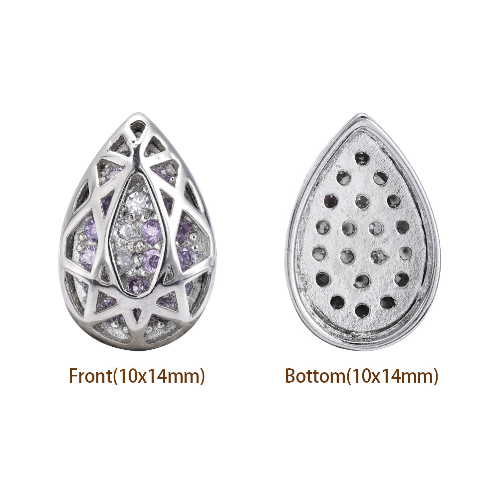 Drop Shape Imitation Rhodium Plated High-Quality Sew-on Alloy Charms Inlaid Cubic Zirconia