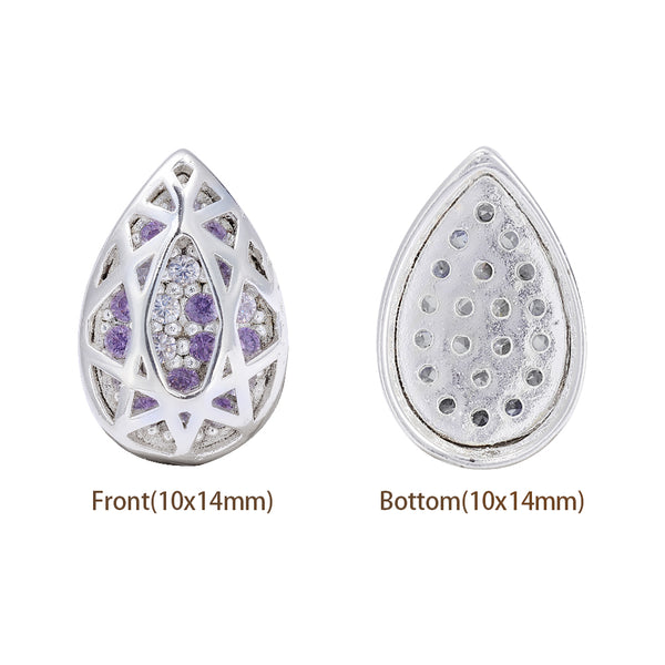 Drop Shape Silver Plated High-Quality Sew-on Alloy Charms Inlaid Cubic Zirconia WholesaleRhinestone