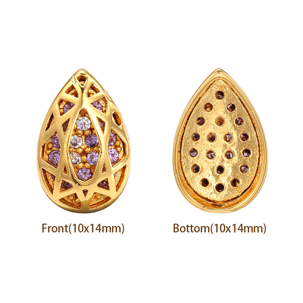 Drop Shape Golden Plated High-Quality Sew-on Alloy Charms Inlaid Cubic Zirconia