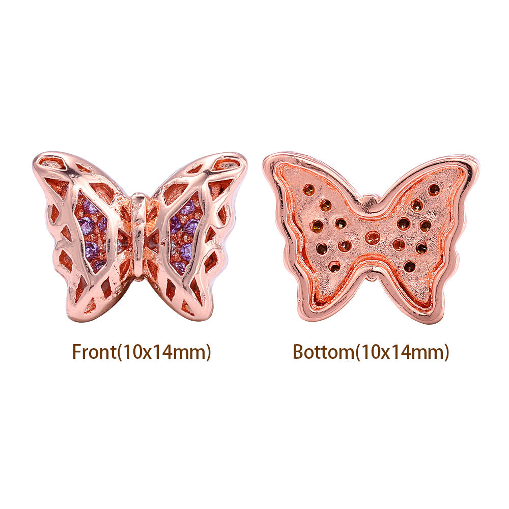 Butterfly Shape Rose Gold plated High-Quality Sew-on Alloy Charms Inlaid Cubic Zirconia