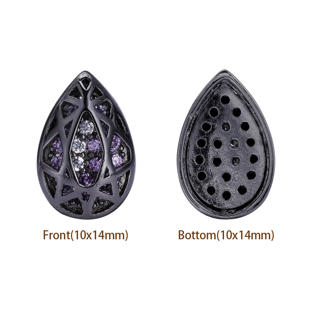 Drop Shape Hematite Plated High-Quality Sew-on Alloy Charms Inlaid Cubic Zirconia WholesaleRhinestone