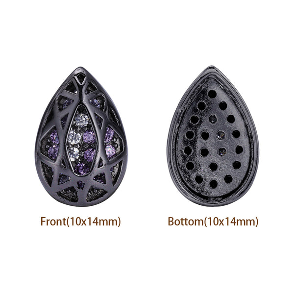 Drop Shape Hematite Plated High-Quality Sew-on Alloy Charms Inlaid Cubic Zirconia WholesaleRhinestone