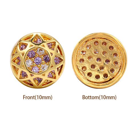 Round Shape Golden Plated High-Quality Sew-on Alloy Charms Inlaid Cubic Zirconia