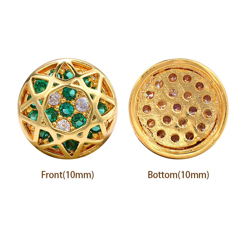 Round Shape Golden Plated High-Quality Sew-on Alloy Charms Inlaid Cubic Zirconia WholesaleRhinestone