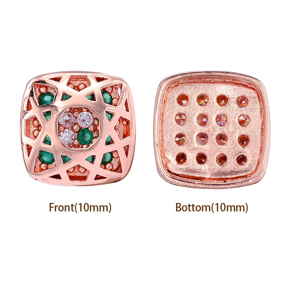 Cushion Square Shape Rose Gold Plated High-Quality Sew-on Alloy Charms Inlaid Cubic Zirconia WholesaleRhinestone