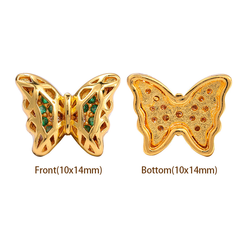 Butterfly Shape Golden Plated High-Quality Sew-on Alloy Charms Inlaid Cubic Zirconia