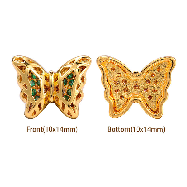 Butterfly Shape Golden Plated High-Quality Sew-on Alloy Charms Inlaid Cubic Zirconia WholesaleRhinestone