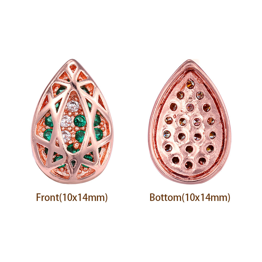 Drop Shape Rose Gold Plated High-Quality Sew-on Alloy Charms Inlaid Cubic Zirconia