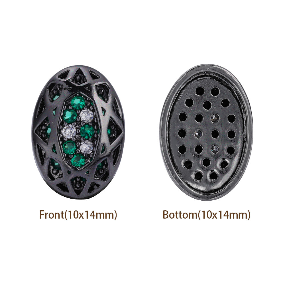 Oval Shape Hematite Plated High-Quality Sew-on Alloy Charms Inlaid Cubic Zirconia WholesaleRhinestone