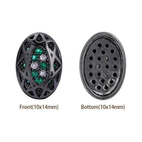 Oval Shape Hematite Plated High-Quality Sew-on Alloy Charms Inlaid Cubic Zirconia