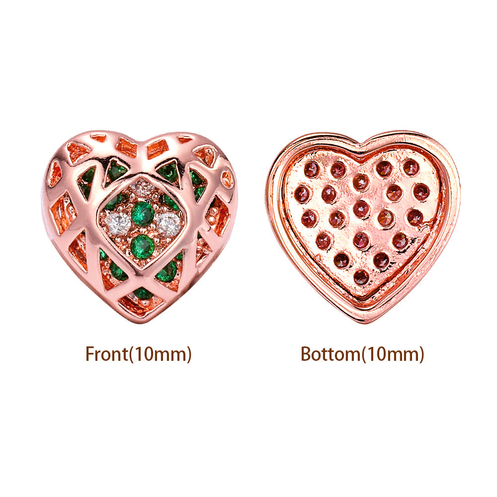 Heart Shape Rose Gold Plated High-Quality Sew-on Alloy Charms Inlaid Cubic Zirconia