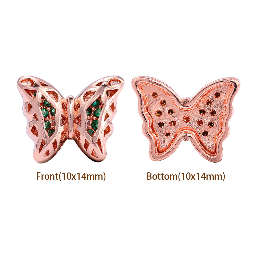 Butterfly Shape Rose Gold plated High-Quality Sew-on Alloy Charms Inlaid Cubic Zirconia