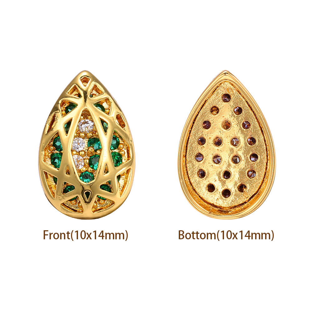 Drop Shape Golden Plated High-Quality Sew-on Alloy Charms Inlaid Cubic Zirconia