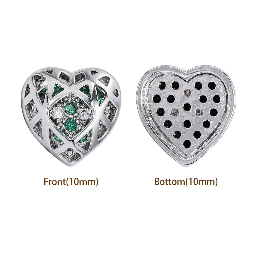 Heart Shape Imitation Rhodium Plated High-Quality Sew-on Alloy Charms Inlaid Cubic Zirconia WholesaleRhinestone