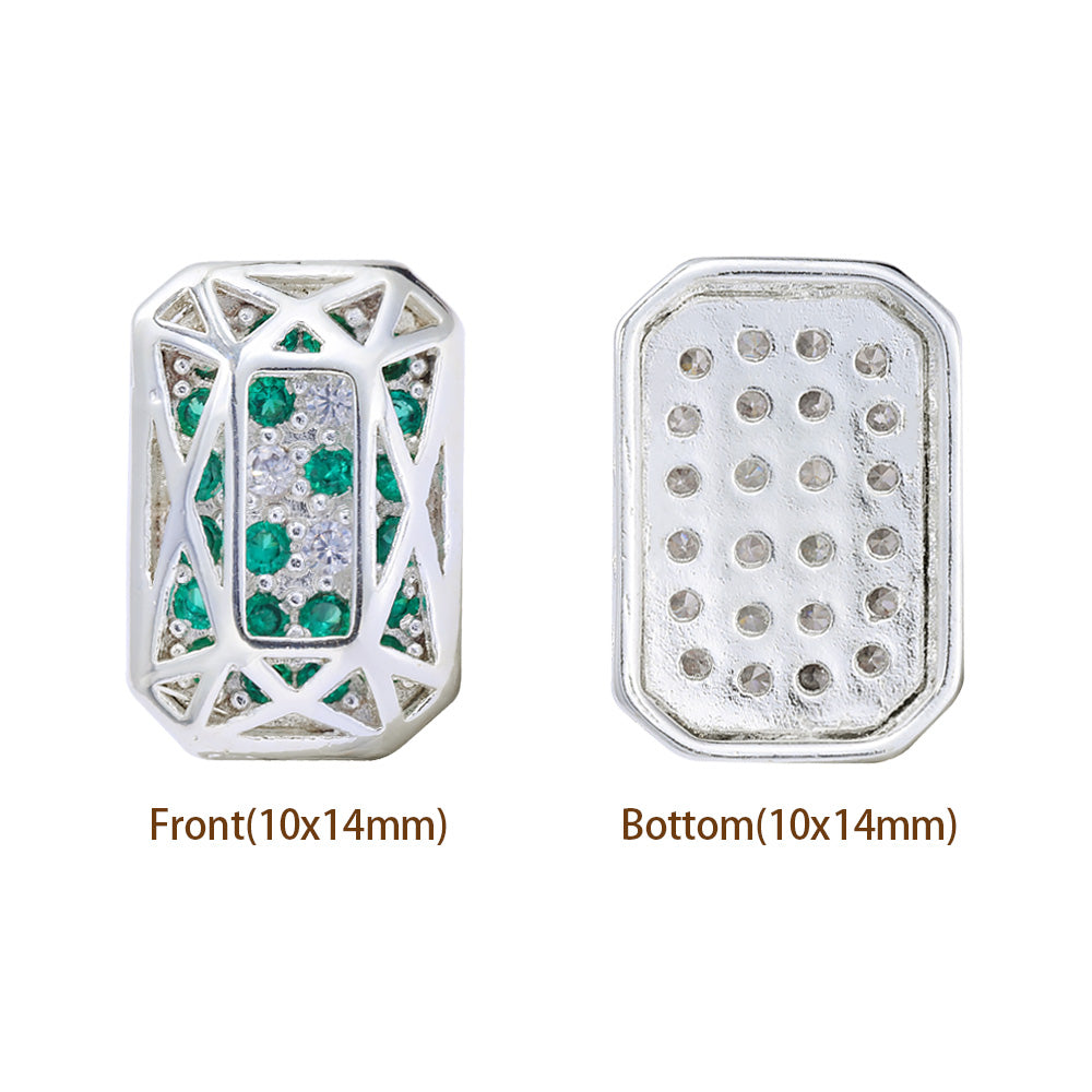 Octagon Shape Silver Plated High-Quality Sew-on Alloy Charms Inlaid Cubic Zirconia