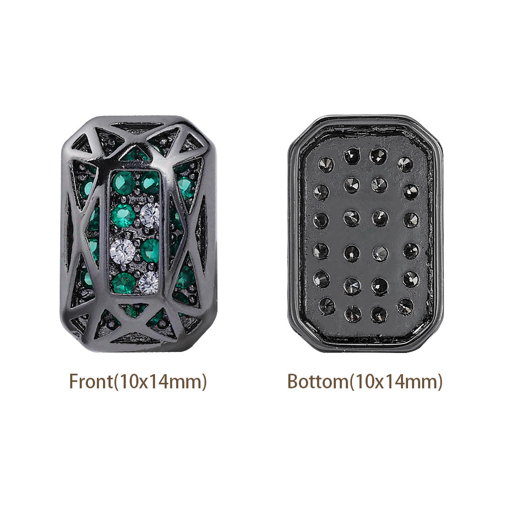 Octagon Shape Hematite Plated High-Quality Sew-on Alloy Charms Inlaid Cubic Zirconia WholesaleRhinestone