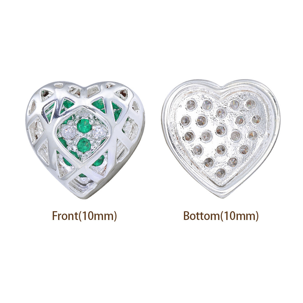 Heart Shape Silver Plated High-Quality Sew-on Alloy Charms Inlaid Cubic Zirconia