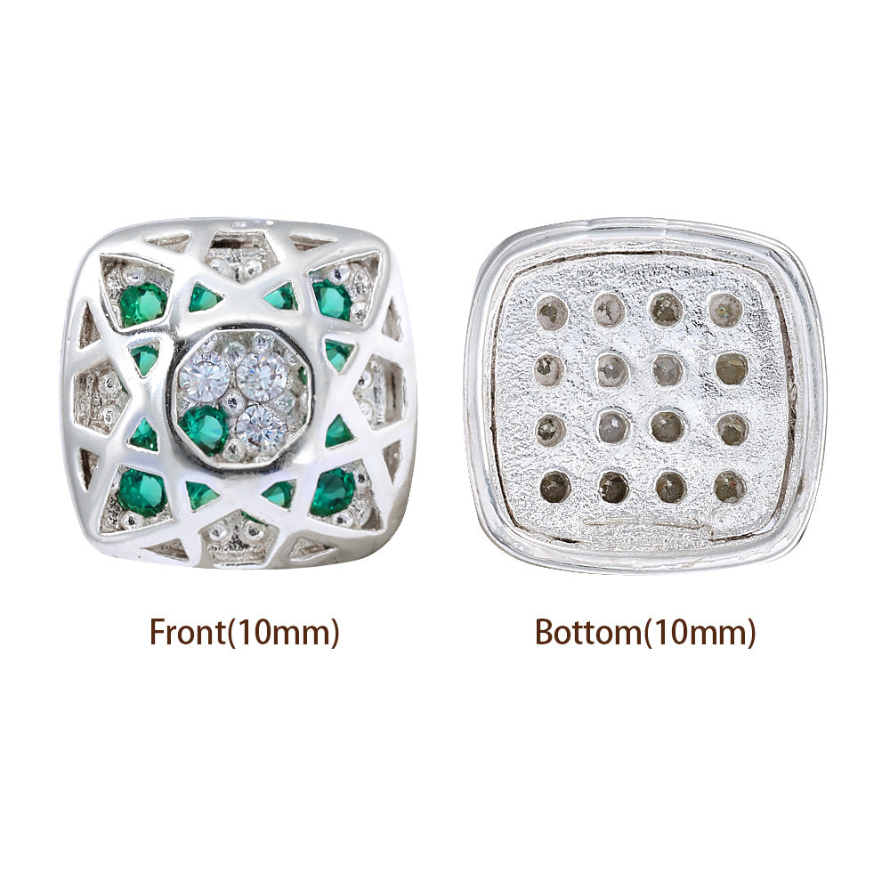 Cushion Square Shape Silver Plated High-Quality Sew-on Alloy Charms Inlaid Cubic Zirconia WholesaleRhinestone