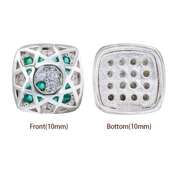Cushion Square Shape Silver Plated High-Quality Sew-on Alloy Charms Inlaid Cubic Zirconia WholesaleRhinestone