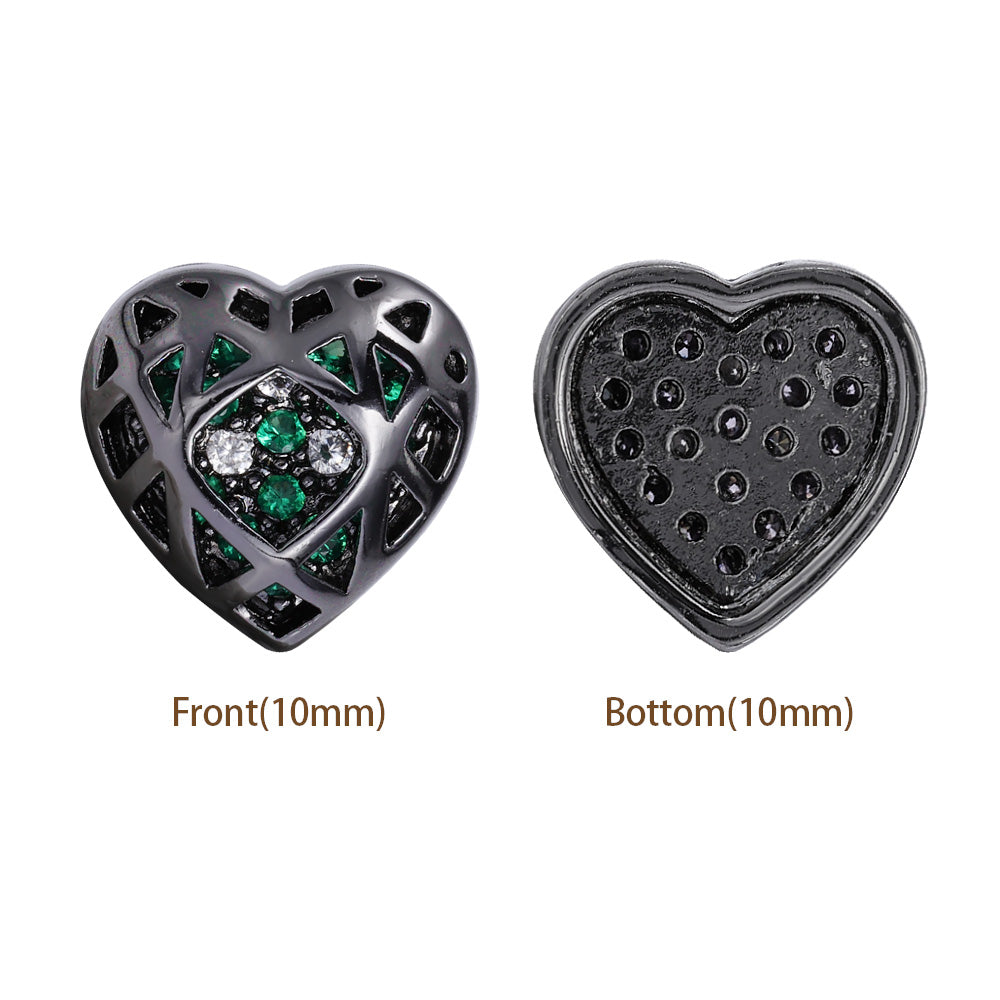 Heart Shape Hematite Plated High-Quality Sew-on Alloy Charms Inlaid Cubic Zirconia