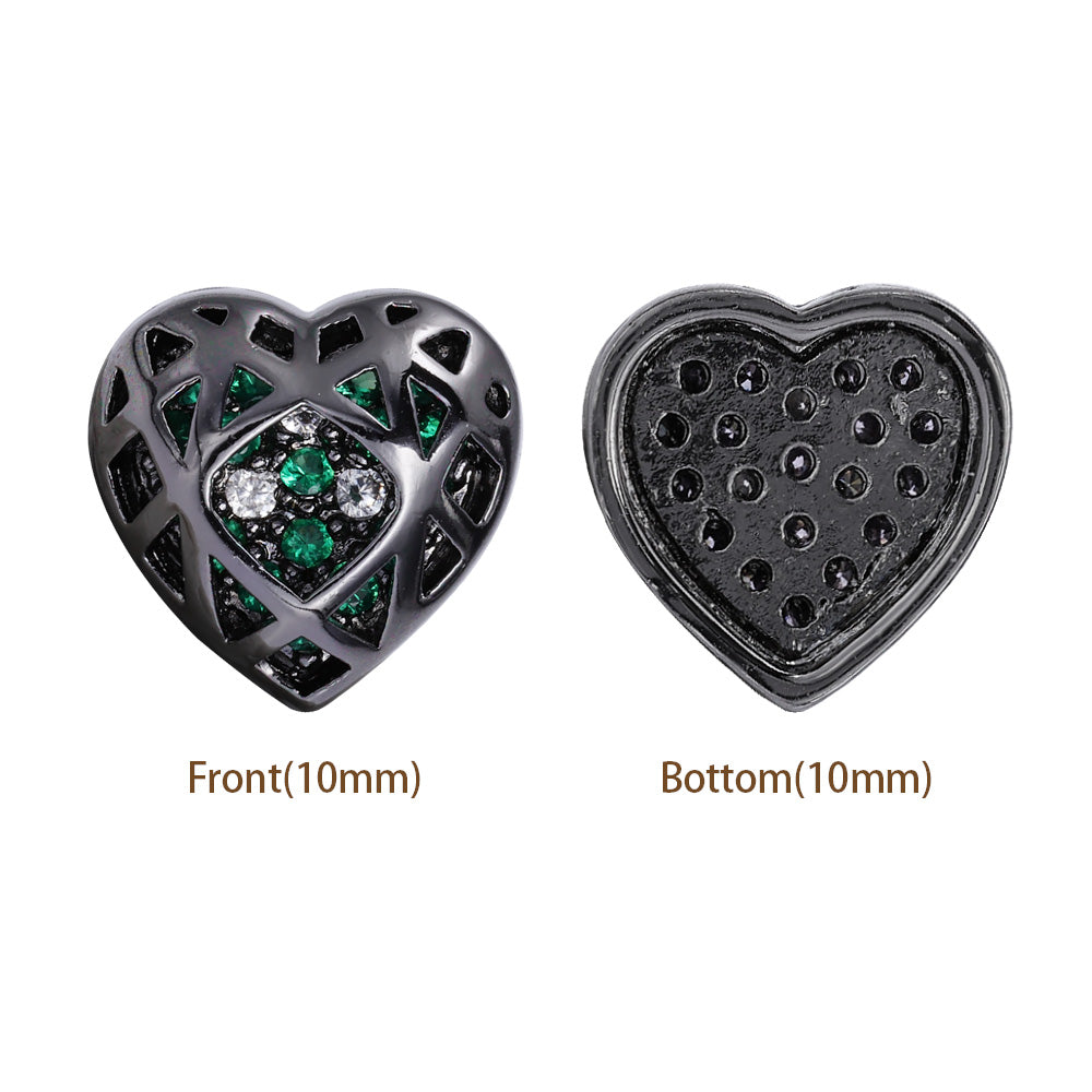 Heart Shape Hematite Plated High-Quality Sew-on Alloy Charms Inlaid Cubic Zirconia WholesaleRhinestone