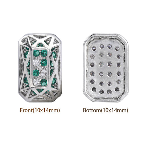 Octagon Shape Imitation Rhodium Plated High-Quality Sew-on Alloy Charms Inlaid Cubic Zirconia