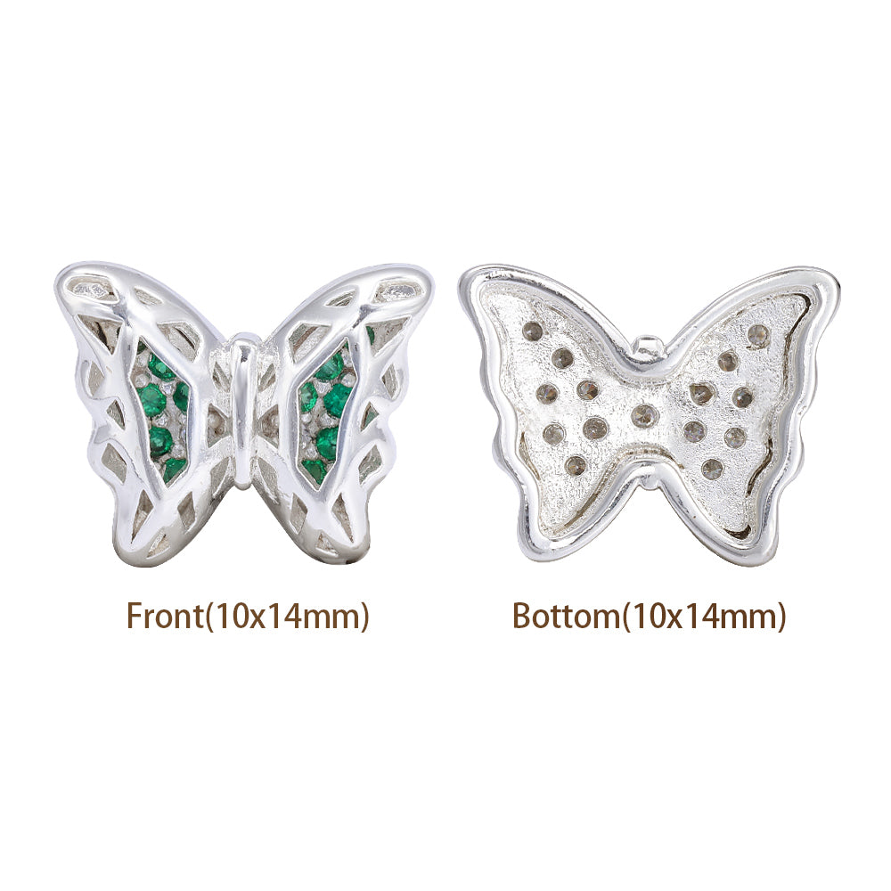 Butterfly Shape Silver Plated High-Quality Sew-on Alloy Charms Inlaid Cubic Zirconia WholesaleRhinestone