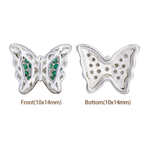 Butterfly Shape Silver Plated High-Quality Sew-on Alloy Charms Inlaid Cubic Zirconia