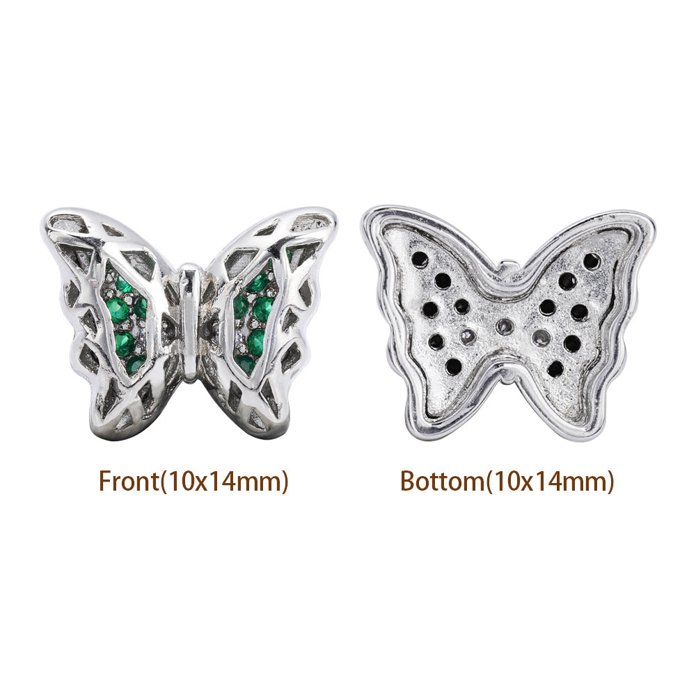Mixed Colors Butterfly Shape Imitation Rhodium Plated High-Quality Sew-on Alloy Charms Inlaid Cubic Zirconia WholesaleRhinestone
