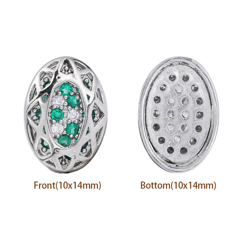 Oval Shape Imitation Rhodium Plated High-Quality Sew-on Alloy Charms Inlaid Cubic Zirconia