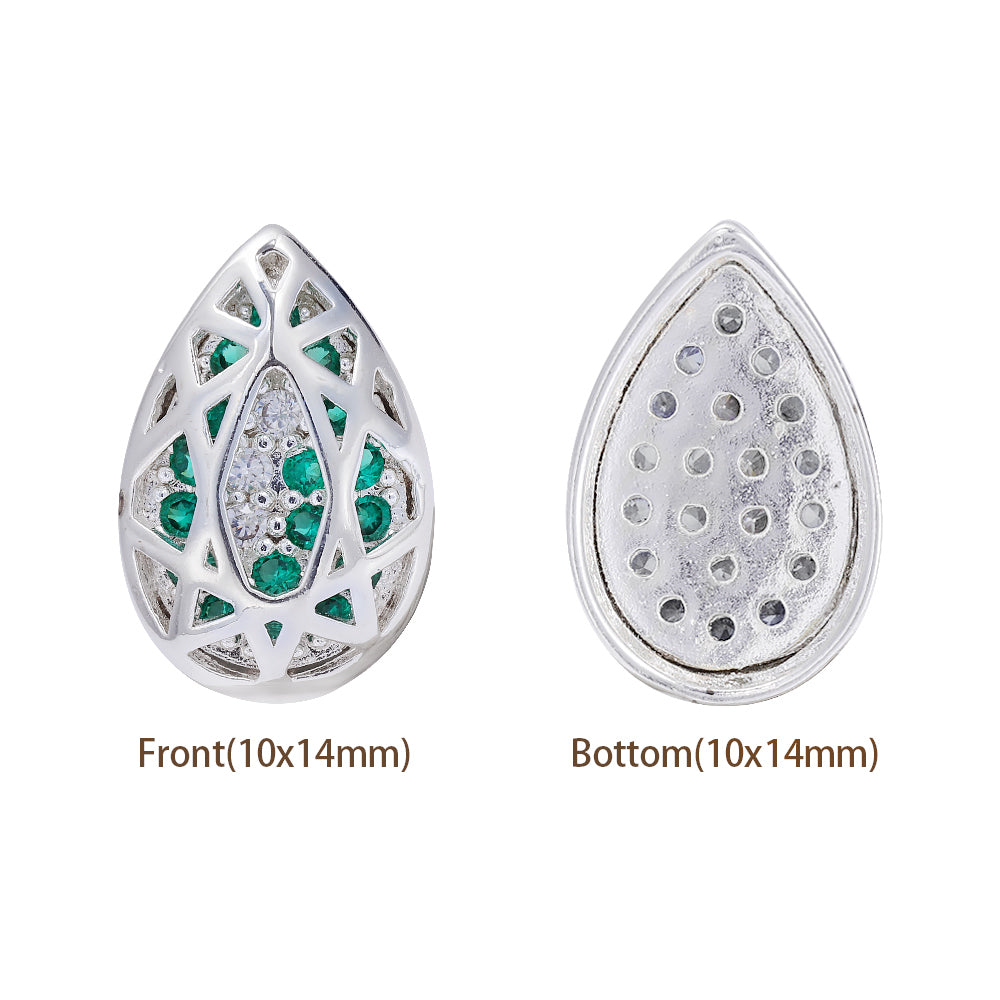 Drop Shape Silver Plated High-Quality Sew-on Alloy Charms Inlaid Cubic Zirconia WholesaleRhinestone