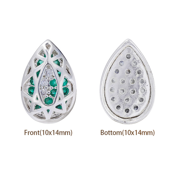 Drop Shape Silver Plated High-Quality Sew-on Alloy Charms Inlaid Cubic Zirconia WholesaleRhinestone