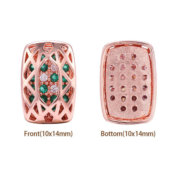 Cushion Rectangle Shape Rose Gold Plated High-Quality Sew-on Alloy Charms Inlaid Cubic Zirconia WholesaleRhinestone
