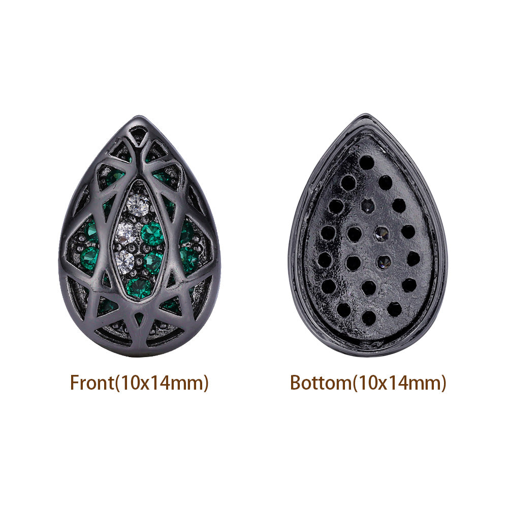 Drop Shape Hematite Plated High-Quality Sew-on Alloy Charms Inlaid Cubic Zirconia WholesaleRhinestone