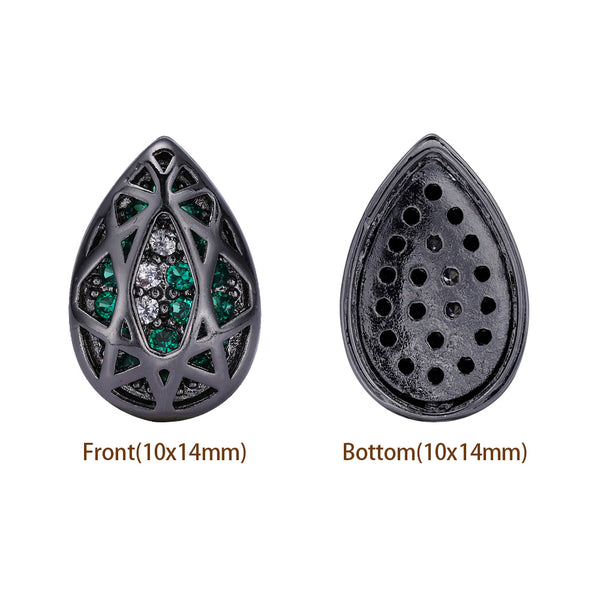 Drop Shape Hematite Plated High-Quality Sew-on Alloy Charms Inlaid Cubic Zirconia WholesaleRhinestone