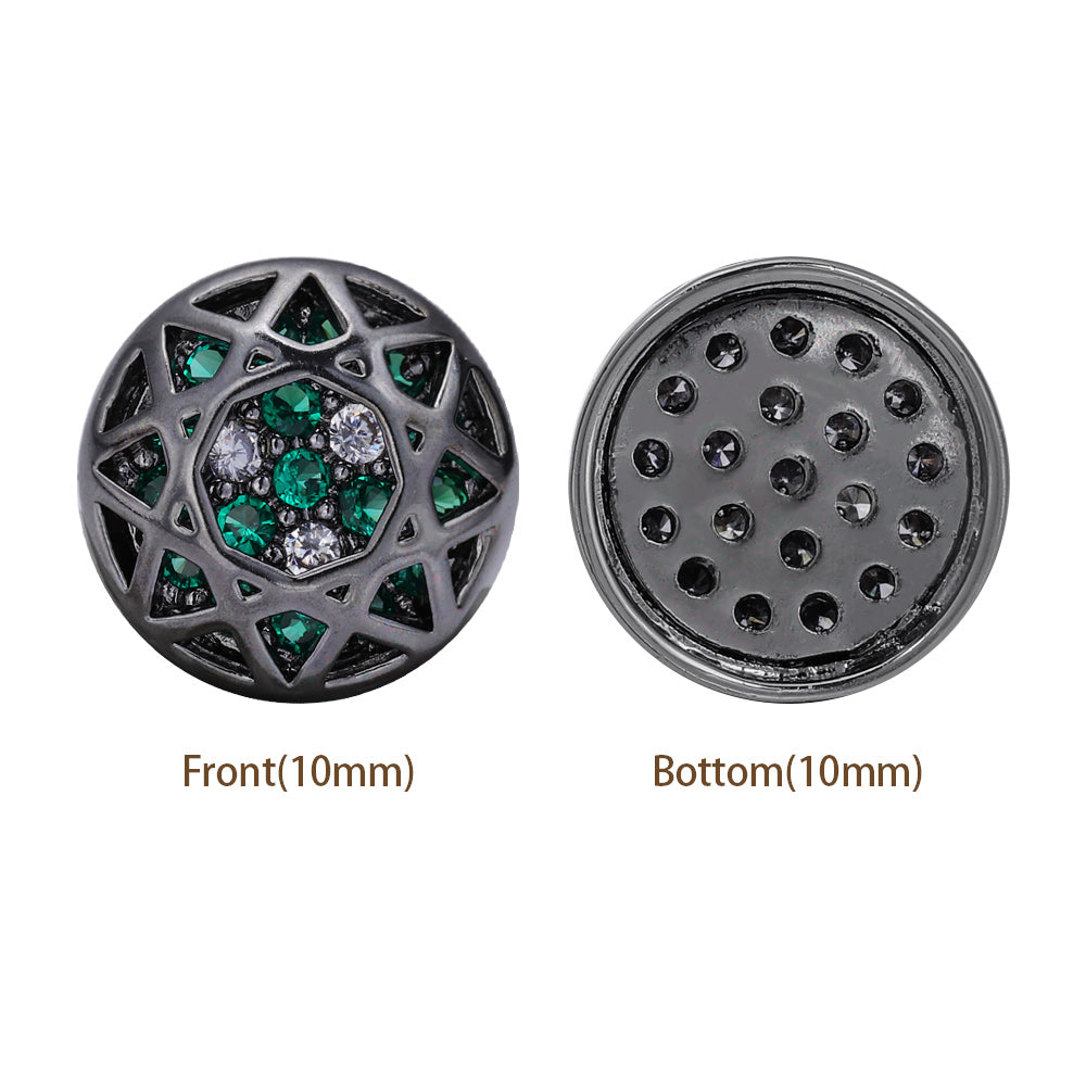Round Shape Hematite Plated High-Quality Sew-on Alloy Charms Inlaid Cubic Zirconia WholesaleRhinestone