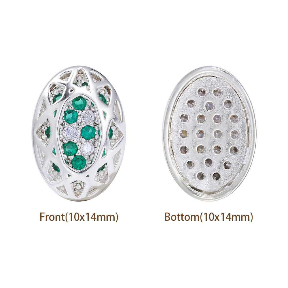 Oval Shape Silver Plated High-Quality Sew-on Alloy Charms Inlaid Cubic Zirconia