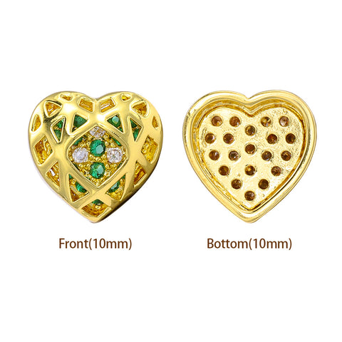 Heart Shape Golden Plated High-Quality Sew-on Alloy Charms Inlaid Cubic Zirconia