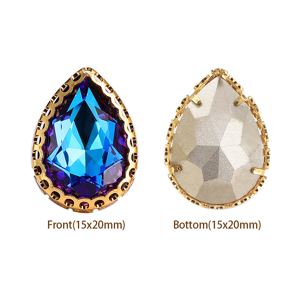 Bermuda Blue Drop Shape High-Quality Glass Sew-on Nest Hollow Claw Rhinestones